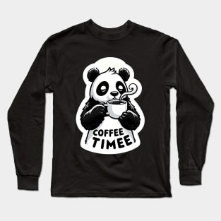 panda drink coffee with text coffee time Long Sleeve T-Shirt